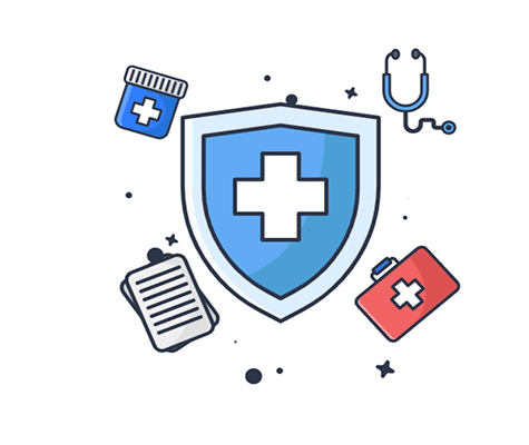Medical shield with healthcare icons