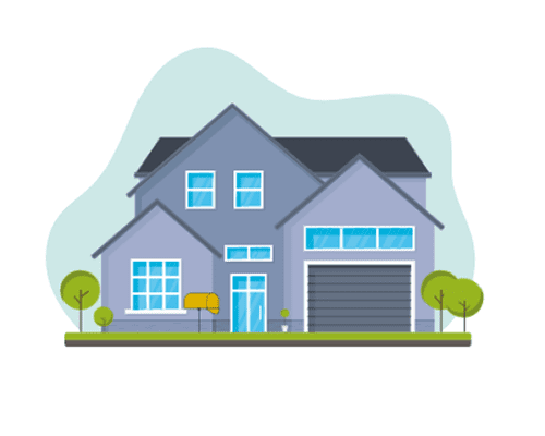 Cartoon house with garage and trees