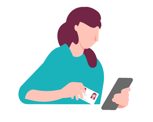 Woman checks ID card against smartphone