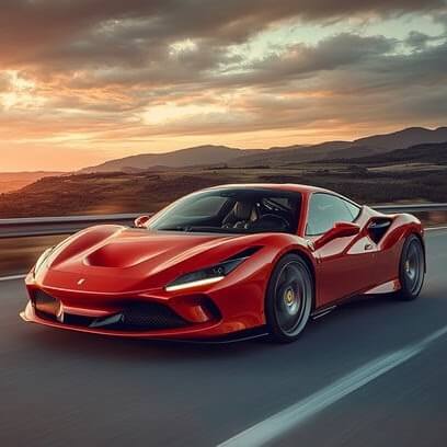 Sleek red car driving fast