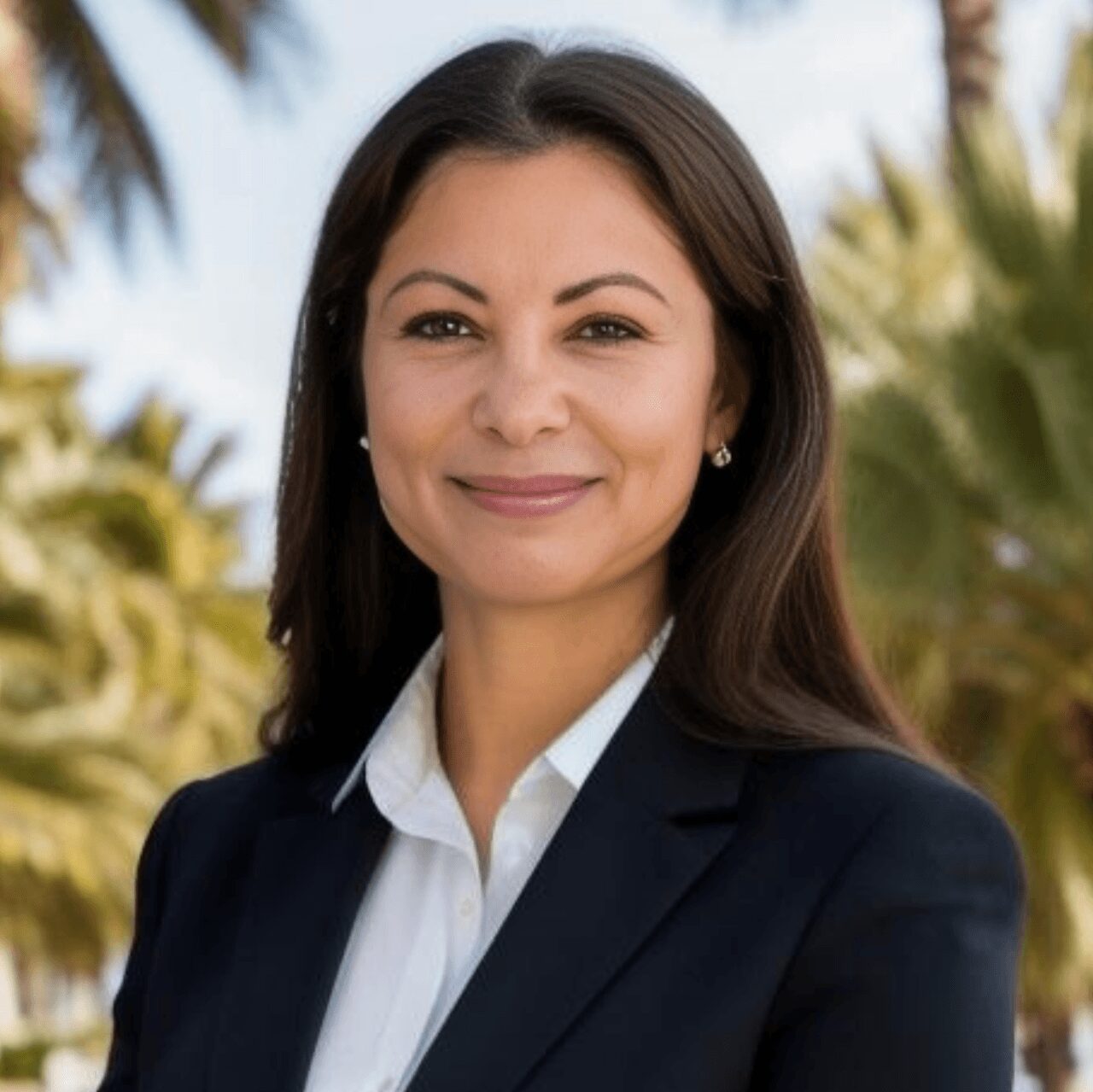 Professional woman with palm trees background